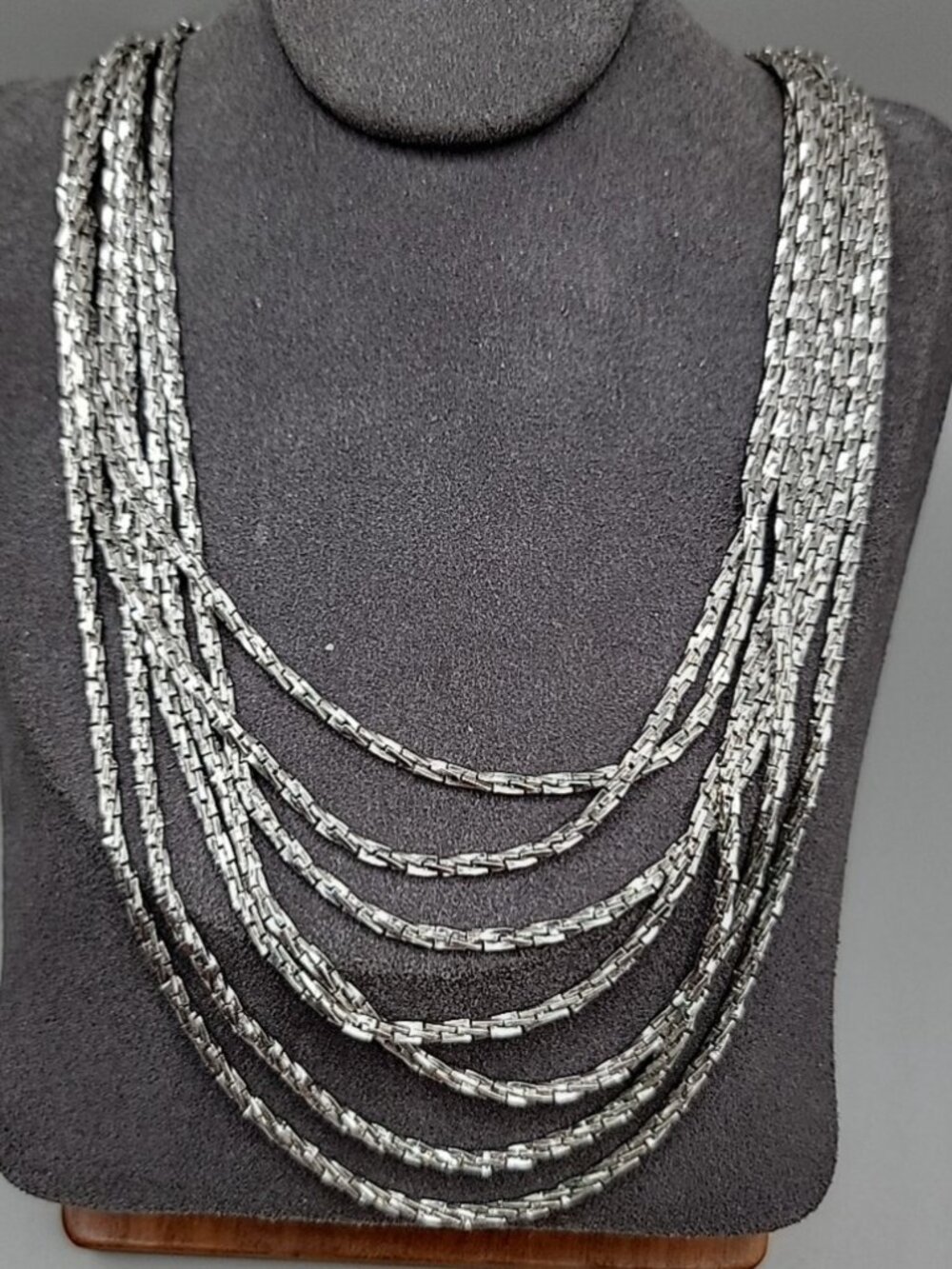 Crown Trifari Multistrand Choker Necklace 16" Silver Tone Twisted Chains Vintage
